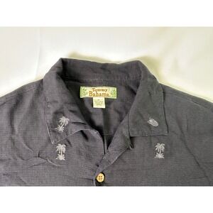 Tommy Bahama Silk Button Up‎ Shirt Palm Tree Pineapple Print Black Mens Medium